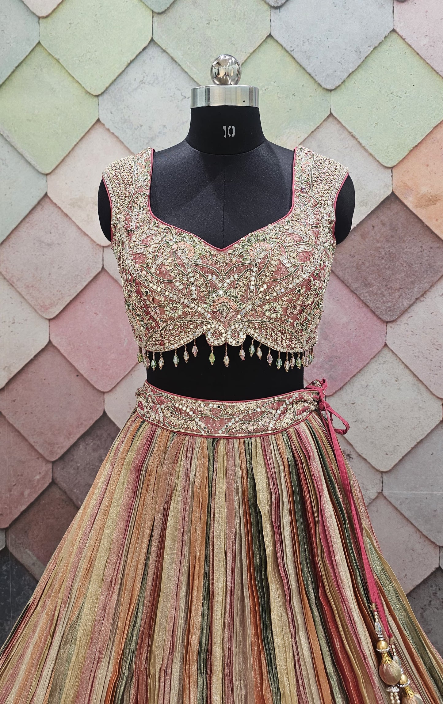 Beautiful pink handwork Crop Top Lehenga