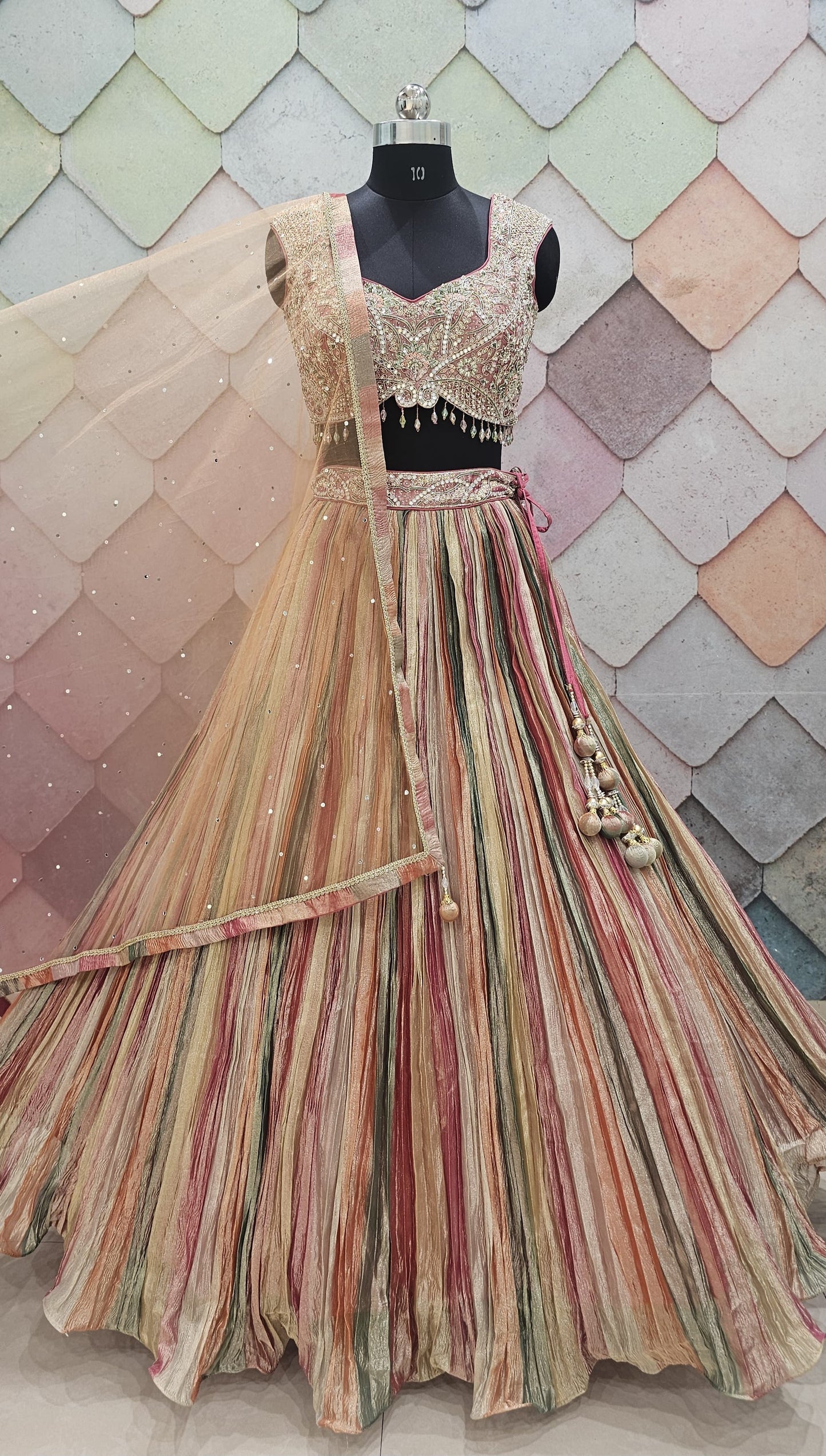 Beautiful pink handwork Crop Top Lehenga