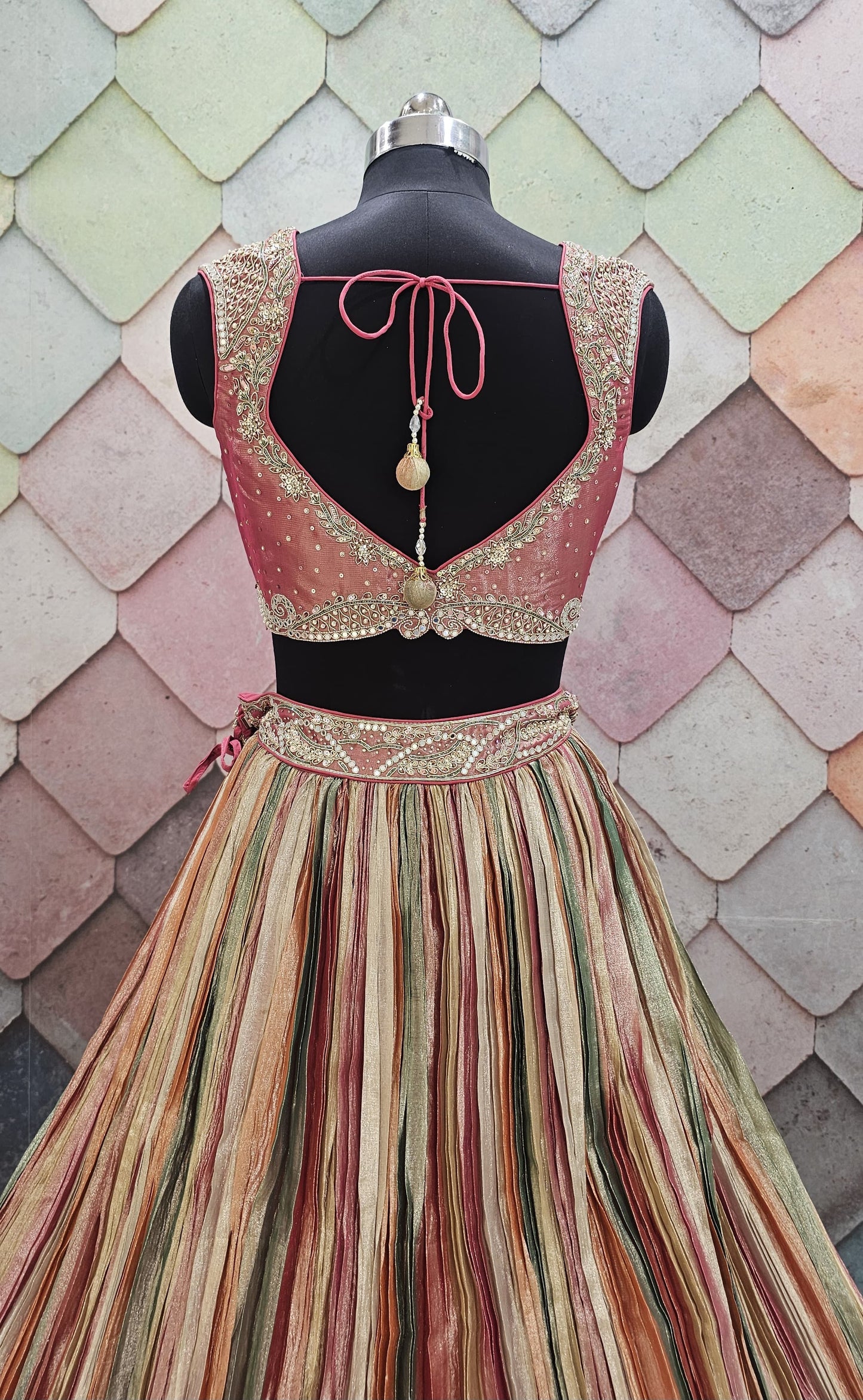 Beautiful pink handwork Crop Top Lehenga