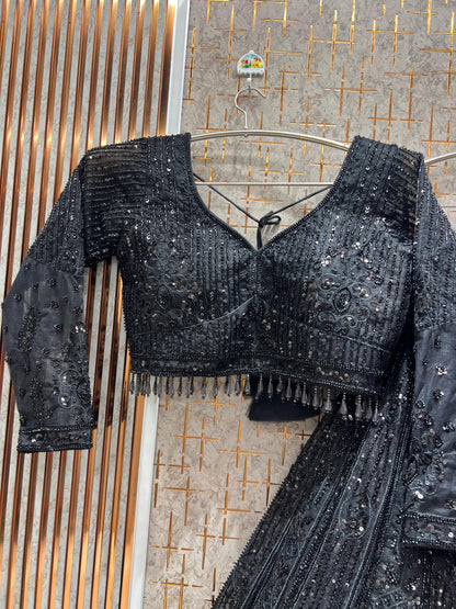 Fantastic black monotone Crop Top Lehenga