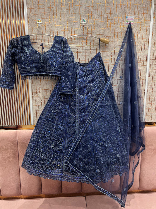Amazing Dark blue monotone Crop Top Lehenga
