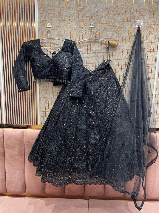 Fantastic black monotone Crop Top Lehenga