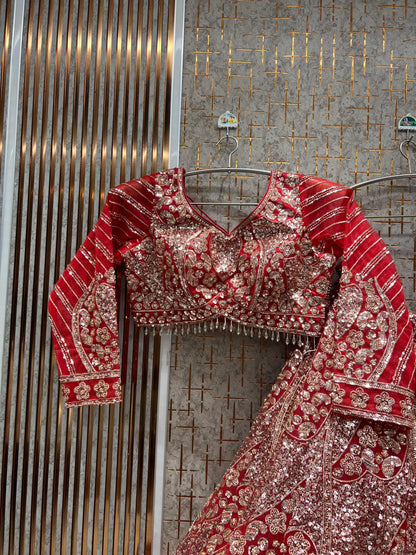 Elegant Red orange Crop Top Lehenga
