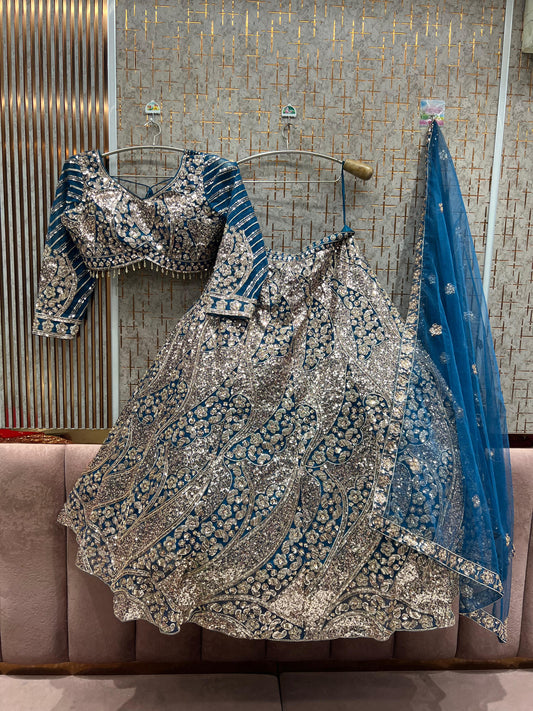 Delightful Sky blue Crop Top Lehenga