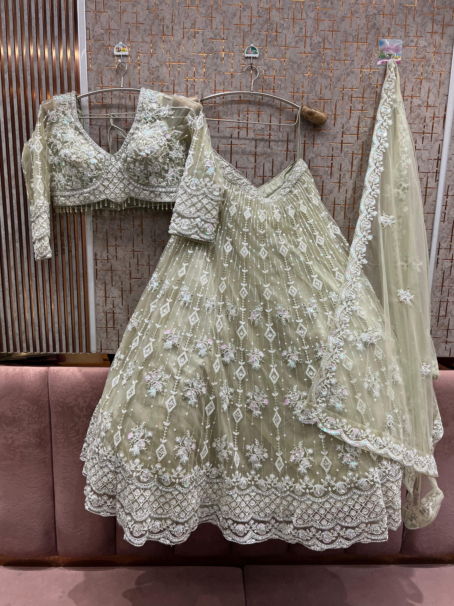 Charming pista green Crop Top Lehenga