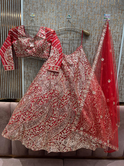 Elegant Red orange Crop Top Lehenga