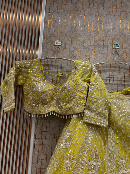 Lavishing Golden peach Crop Top Lehenga