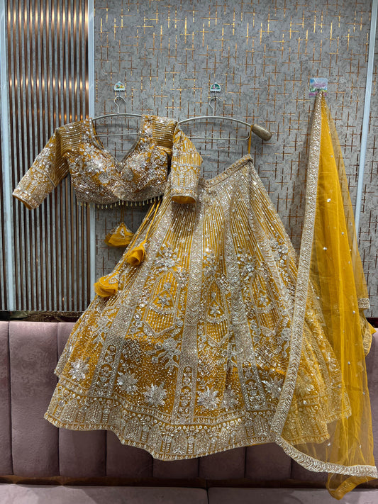Eye Catching Mustard Crop Top Lehenga
