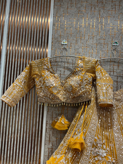 Lavishing Golden peach Crop Top Lehenga