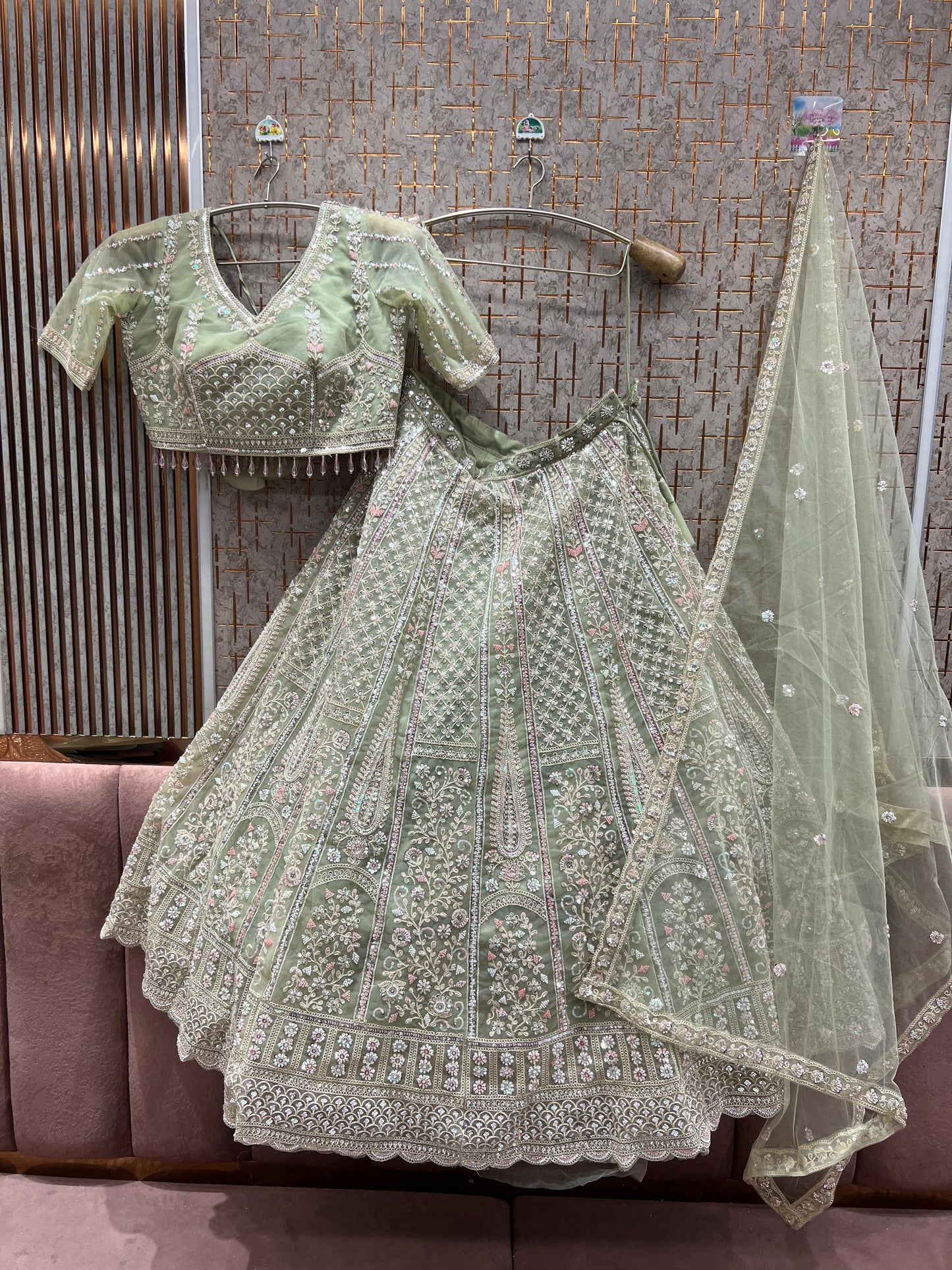 Astonishing Pista green Crop Top Lehenga