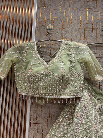 Astonishing Pista green Crop Top Lehenga