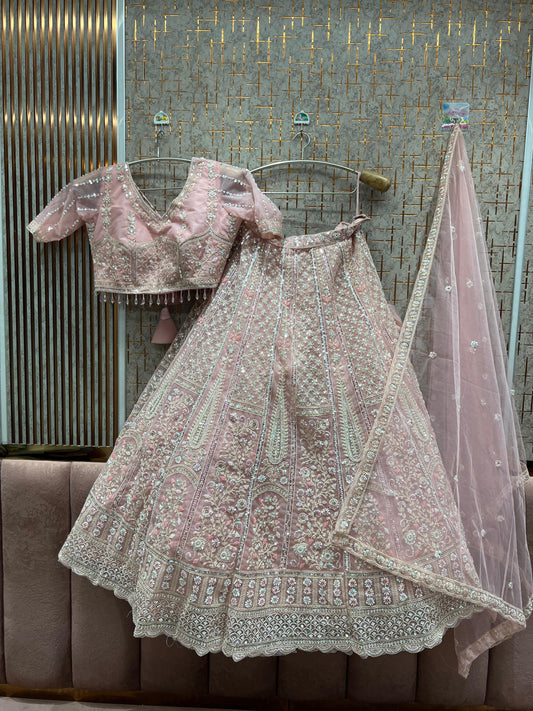 Glamorous Baby pink Crop Top Lehenga