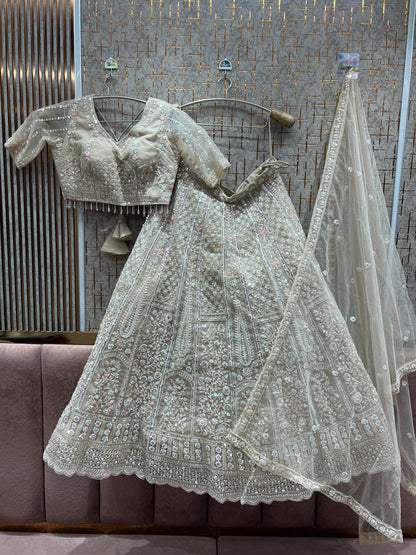 Astonishing Pista green Crop Top Lehenga