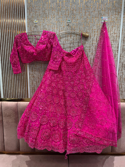 Good looking Hot pink on pink monotone Crop Top Lehenga