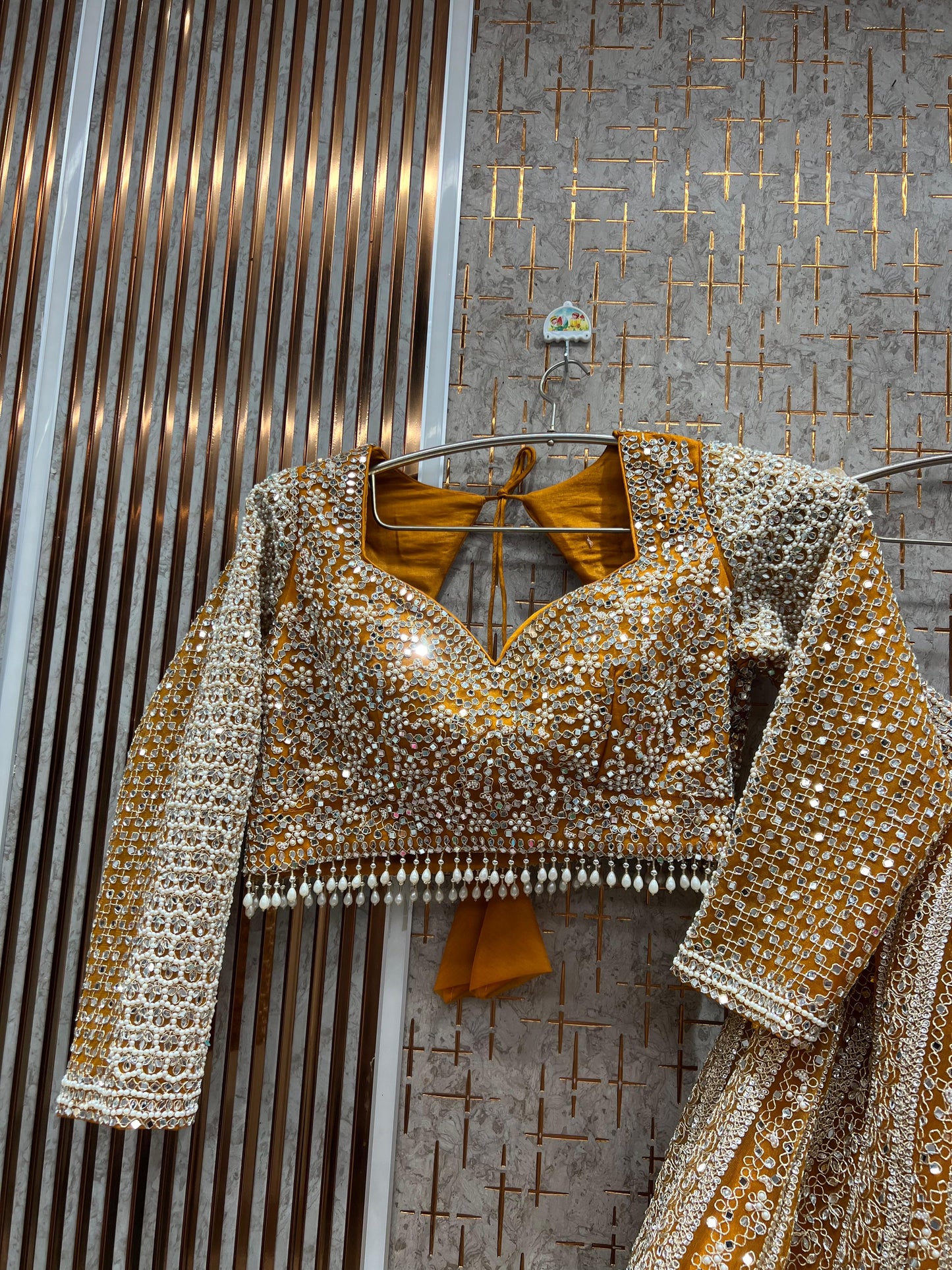 Pretty yellow on yellow Mirror work Crop Top Lehenga