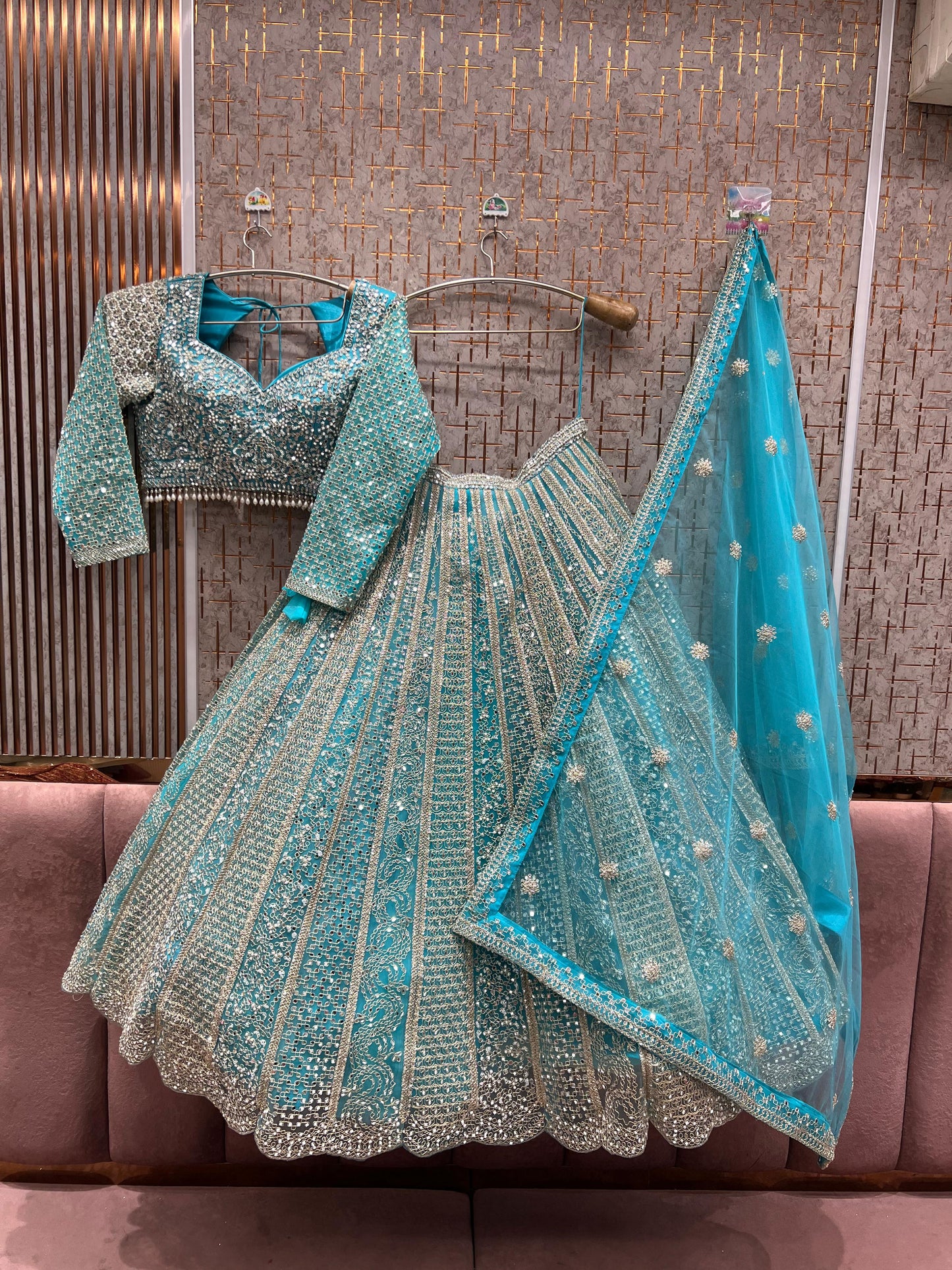 Pretty yellow on yellow Mirror work Crop Top Lehenga