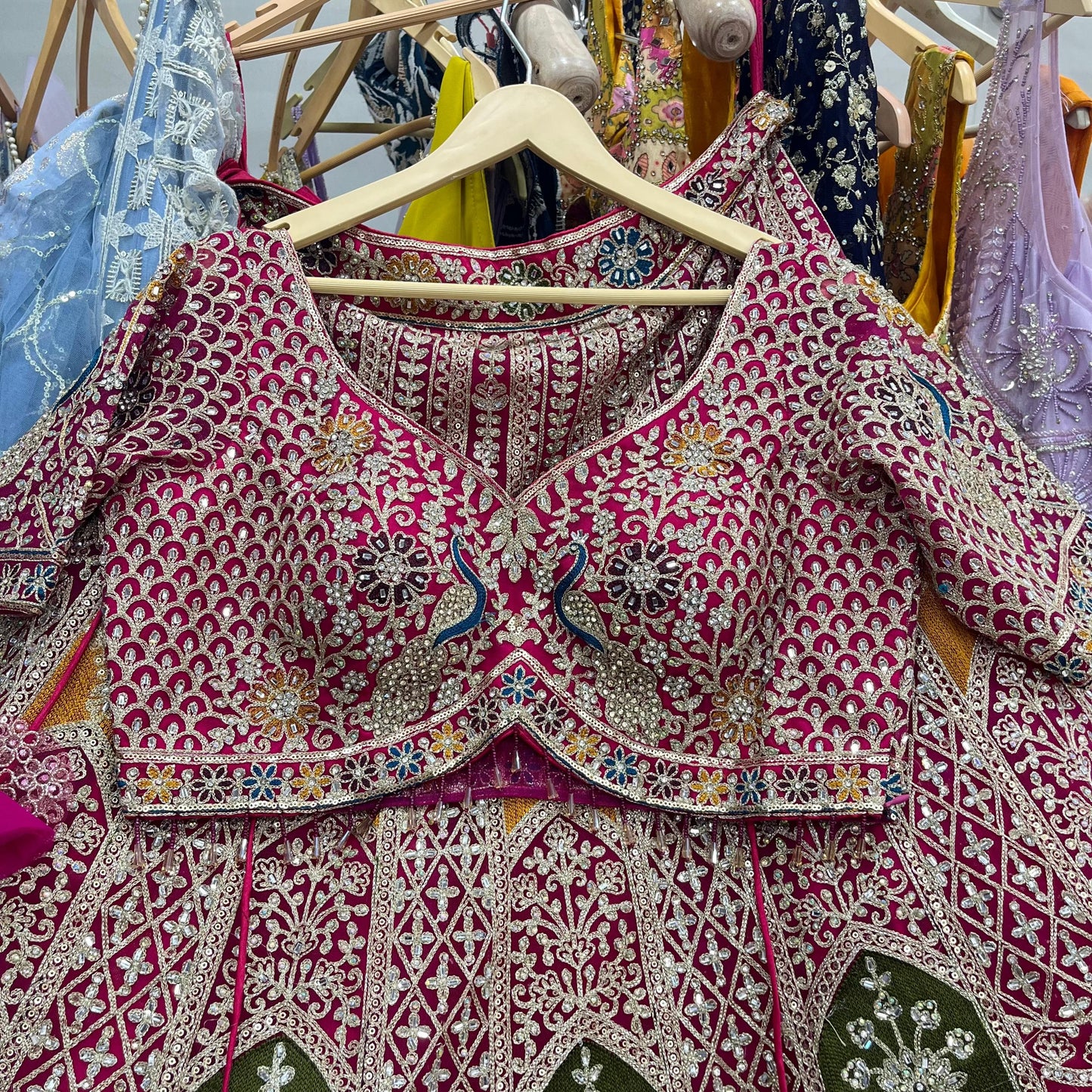 Awesome pink Heavy peacock Crop top Lehenga