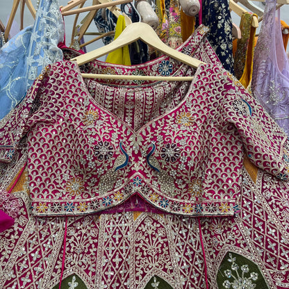 Awesome pink Heavy peacock Crop top Lehenga