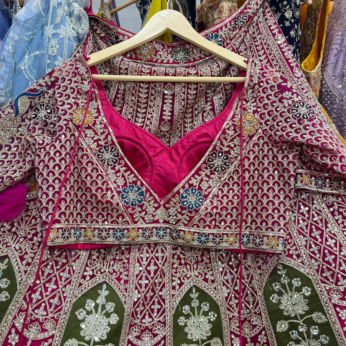 Awesome pink Heavy peacock Crop top Lehenga