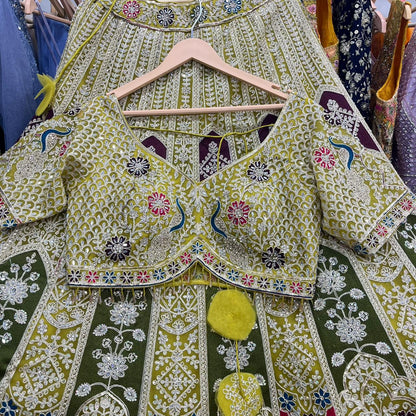 Awesome pink Heavy peacock Crop top Lehenga