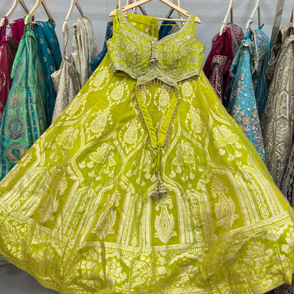 Fabulous yellow Haldi mehendi Crop top Lehenga