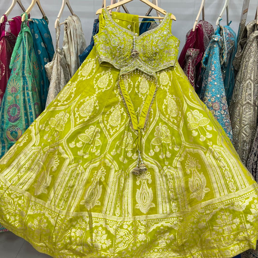 Fabulous yellow Haldi mehendi Crop top Lehenga