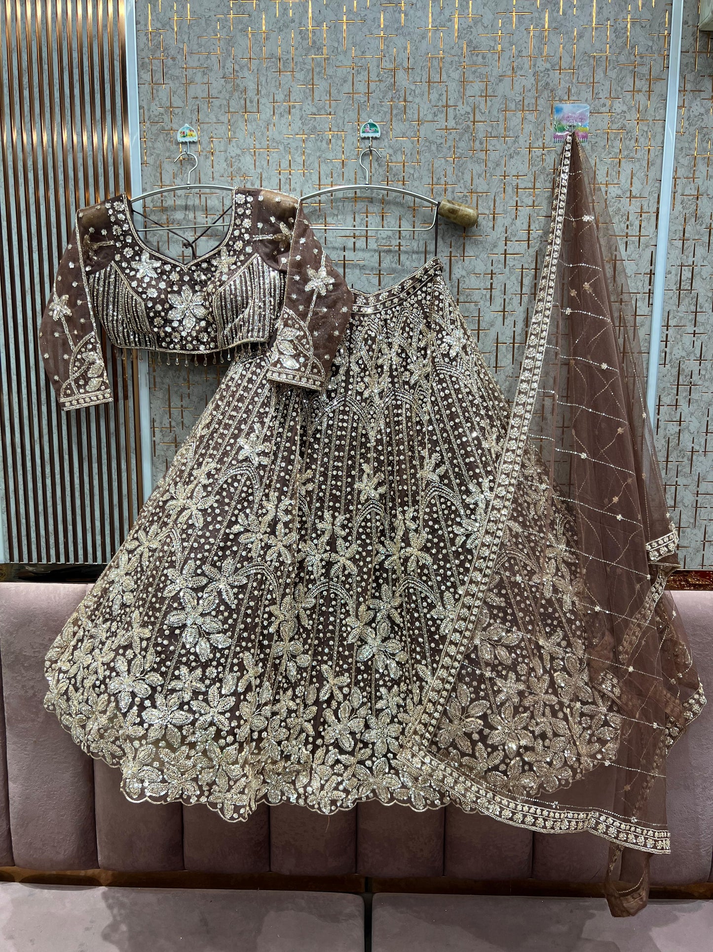 Fabulous red Floral Crop Top Lehenga