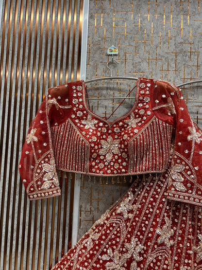 Fabulous red Floral Crop Top Lehenga