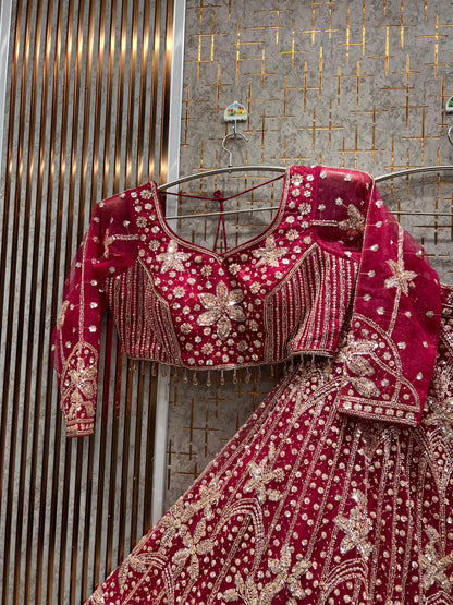 Fabulous red Floral Crop Top Lehenga