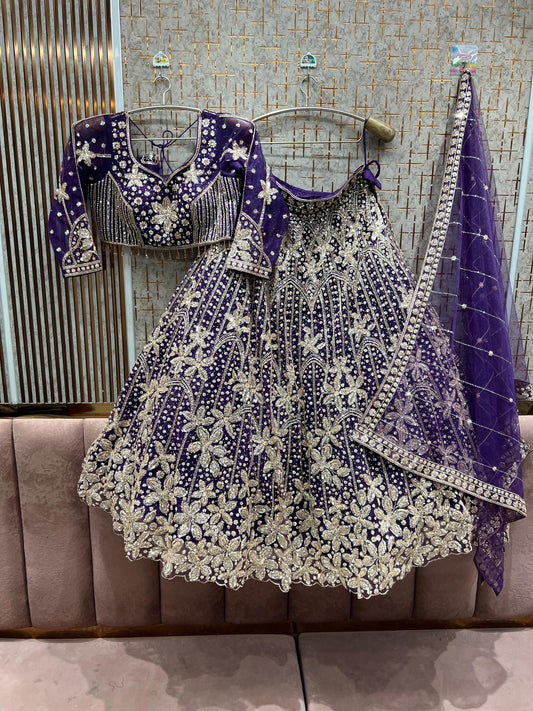 Fabulous purple Lavender Floral Crop top Lehenga