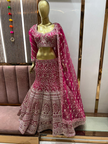 Attractive Hot pink fish cut Crop top Lehenga