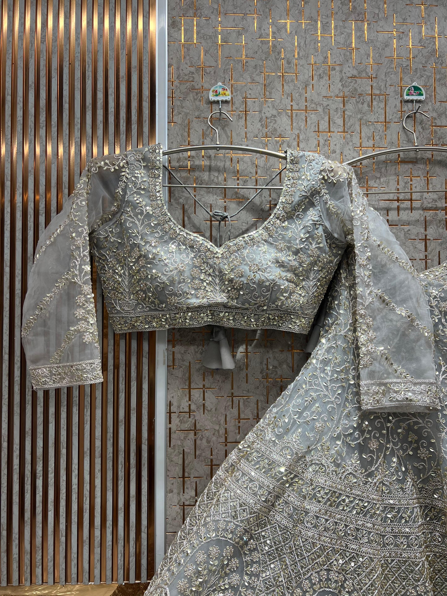 Attractive Hot pink fish cut Crop top Lehenga