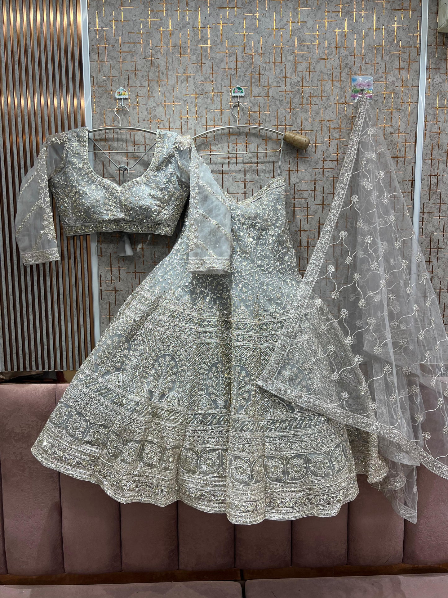 Attractive Hot pink fish cut Crop top Lehenga