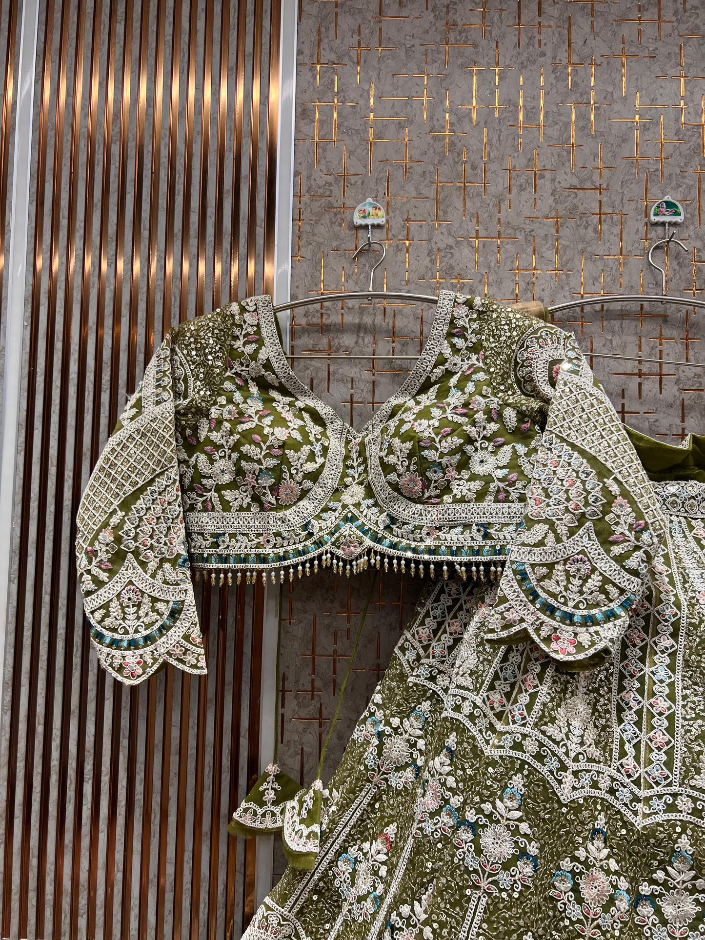 Glamorous yellow peacock crop top Lehenga