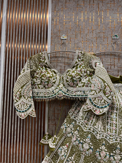 Glamorous yellow peacock crop top Lehenga