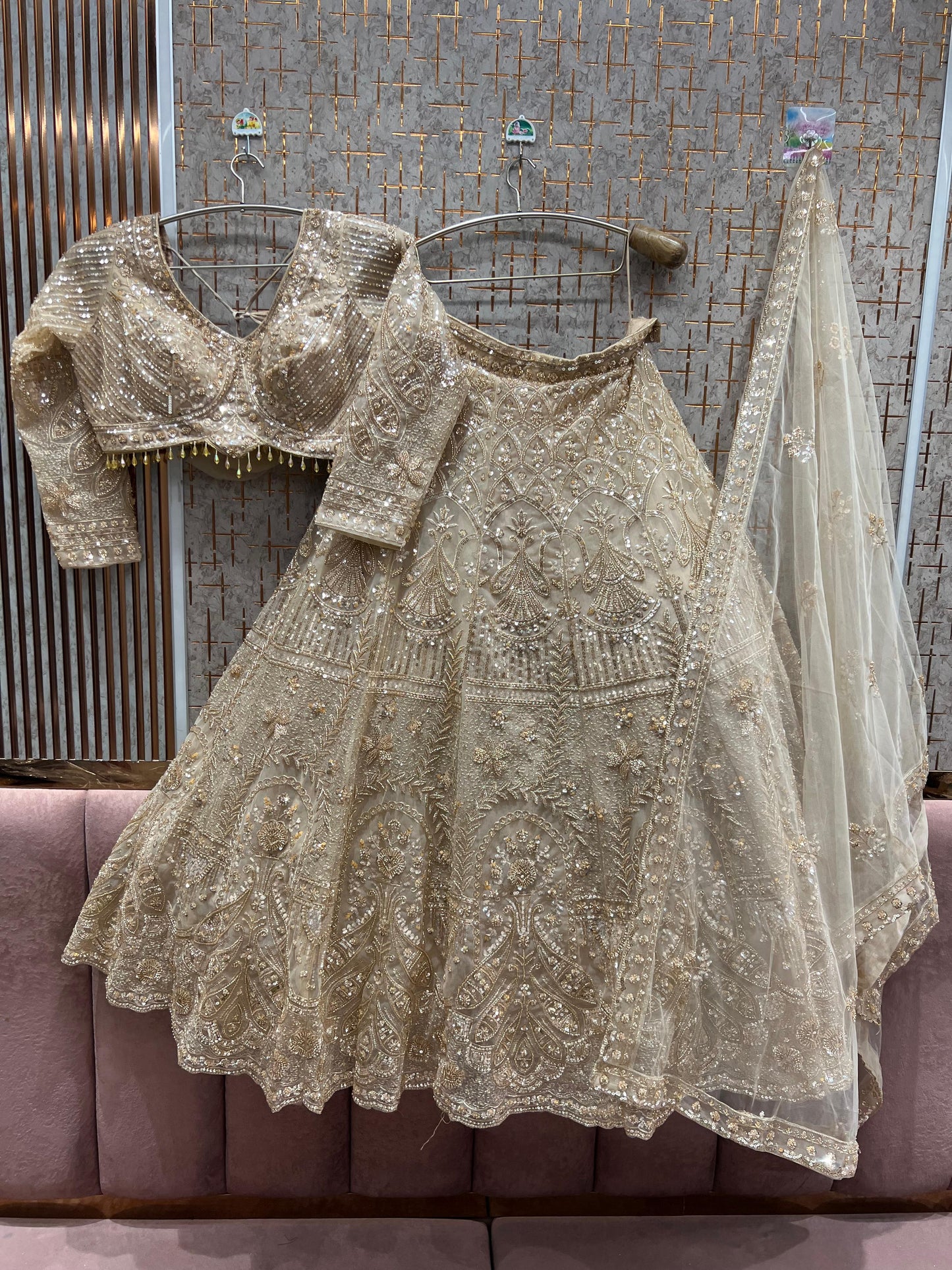 Stunning Baby pink peacock Crop Top Lehenga