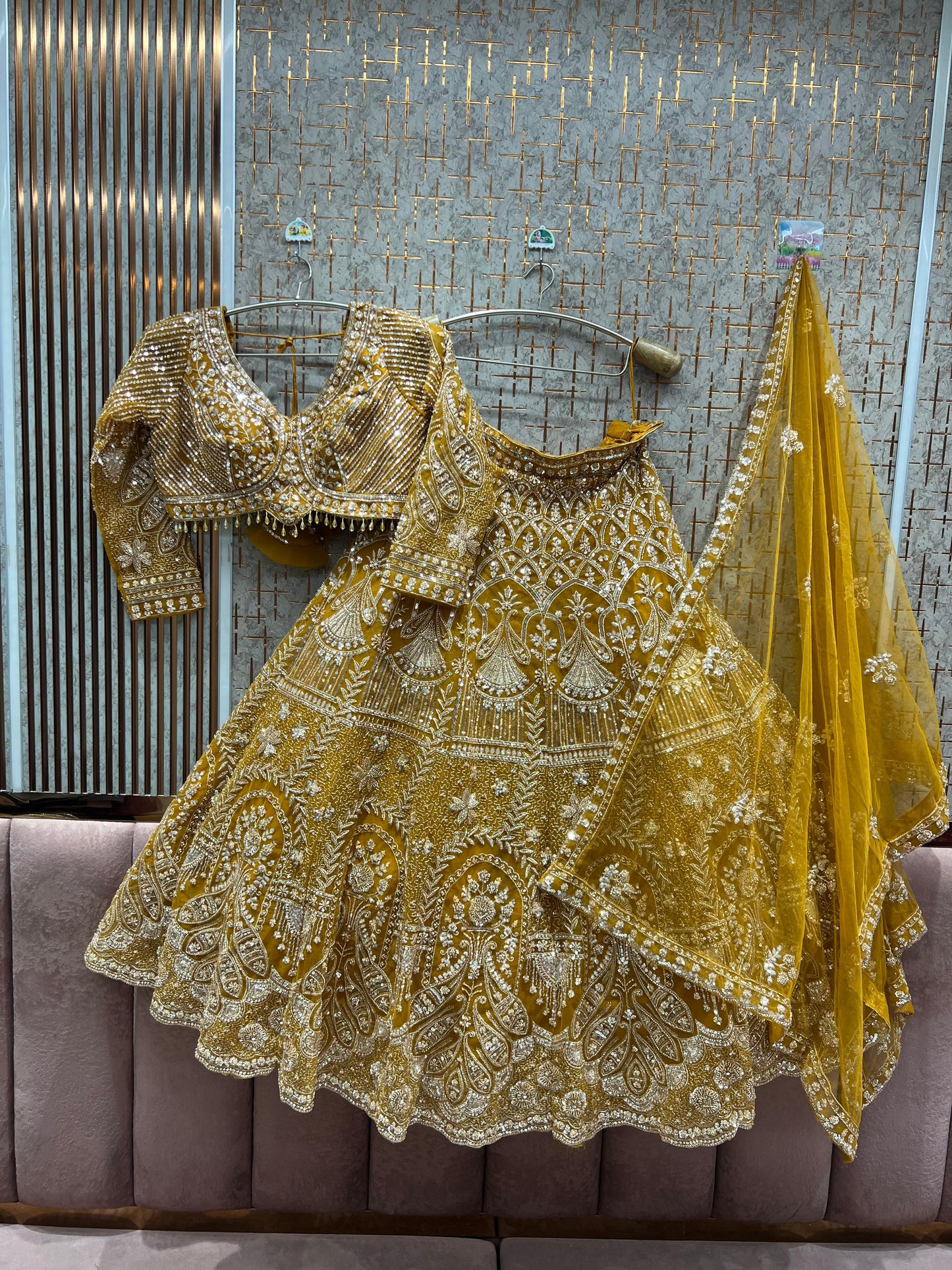 Stunning Baby pink peacock Crop Top Lehenga