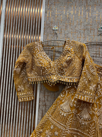 Stunning Baby pink peacock Crop Top Lehenga