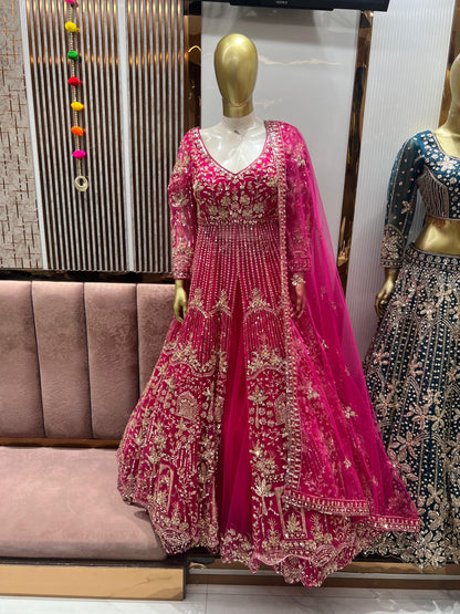 Khoobsurat Hot pink Peplum long Dress Farshi Gaharara Dress Special