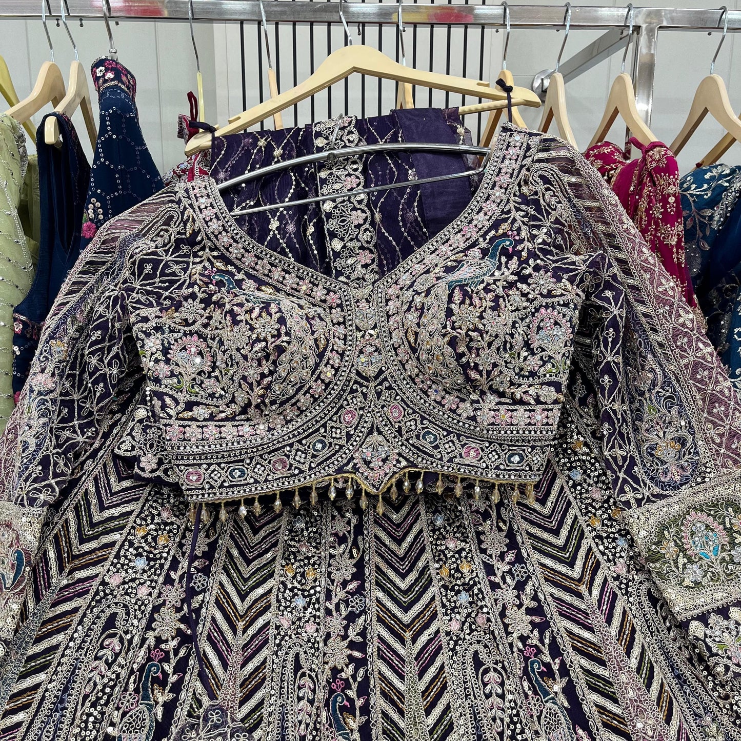 Good looking peacock purple Crop top Lehenga