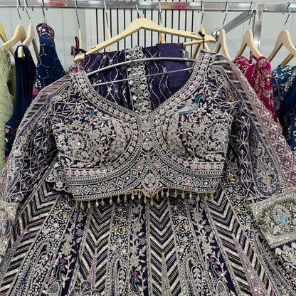 Good looking peacock purple Crop top Lehenga