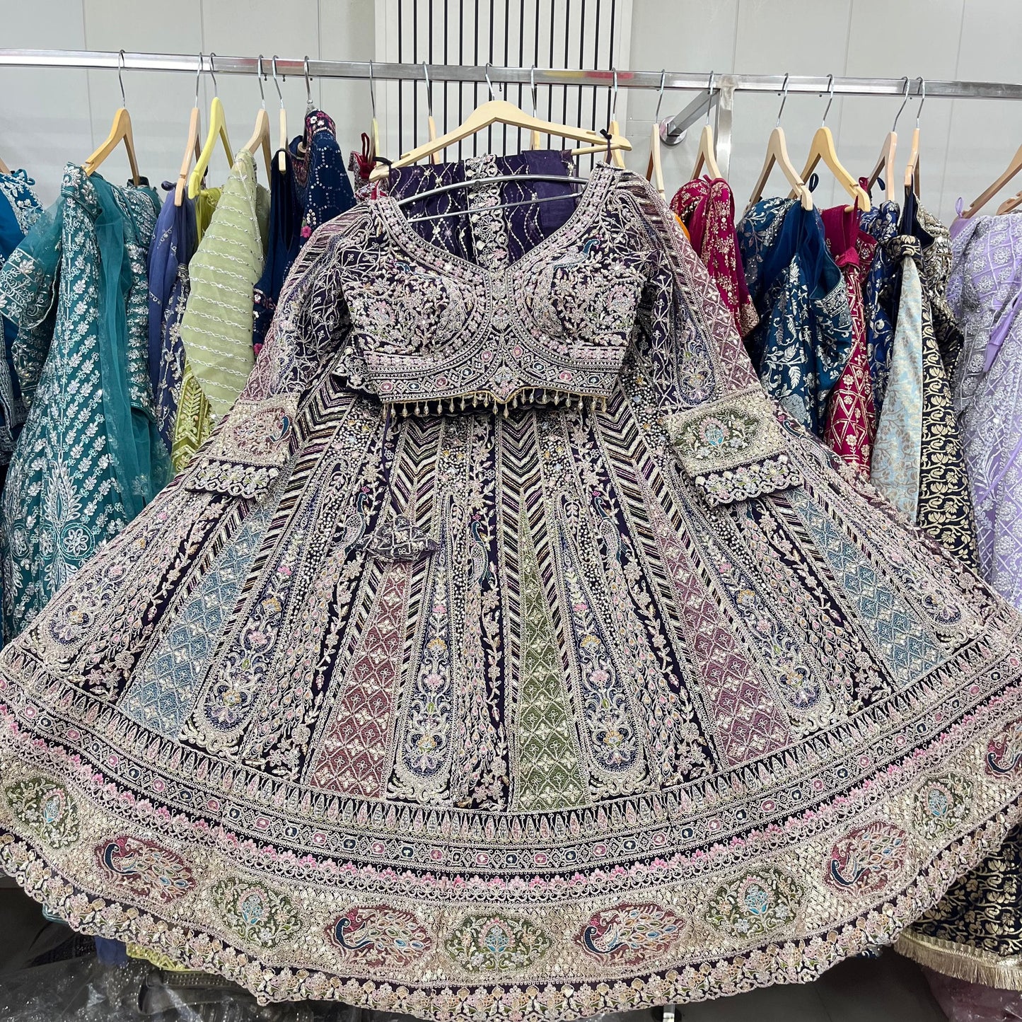 Good looking peacock purple Crop top Lehenga