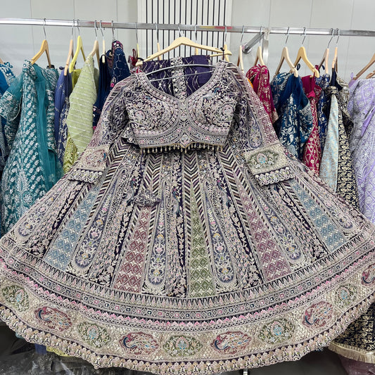 Good looking peacock purple Crop top Lehenga