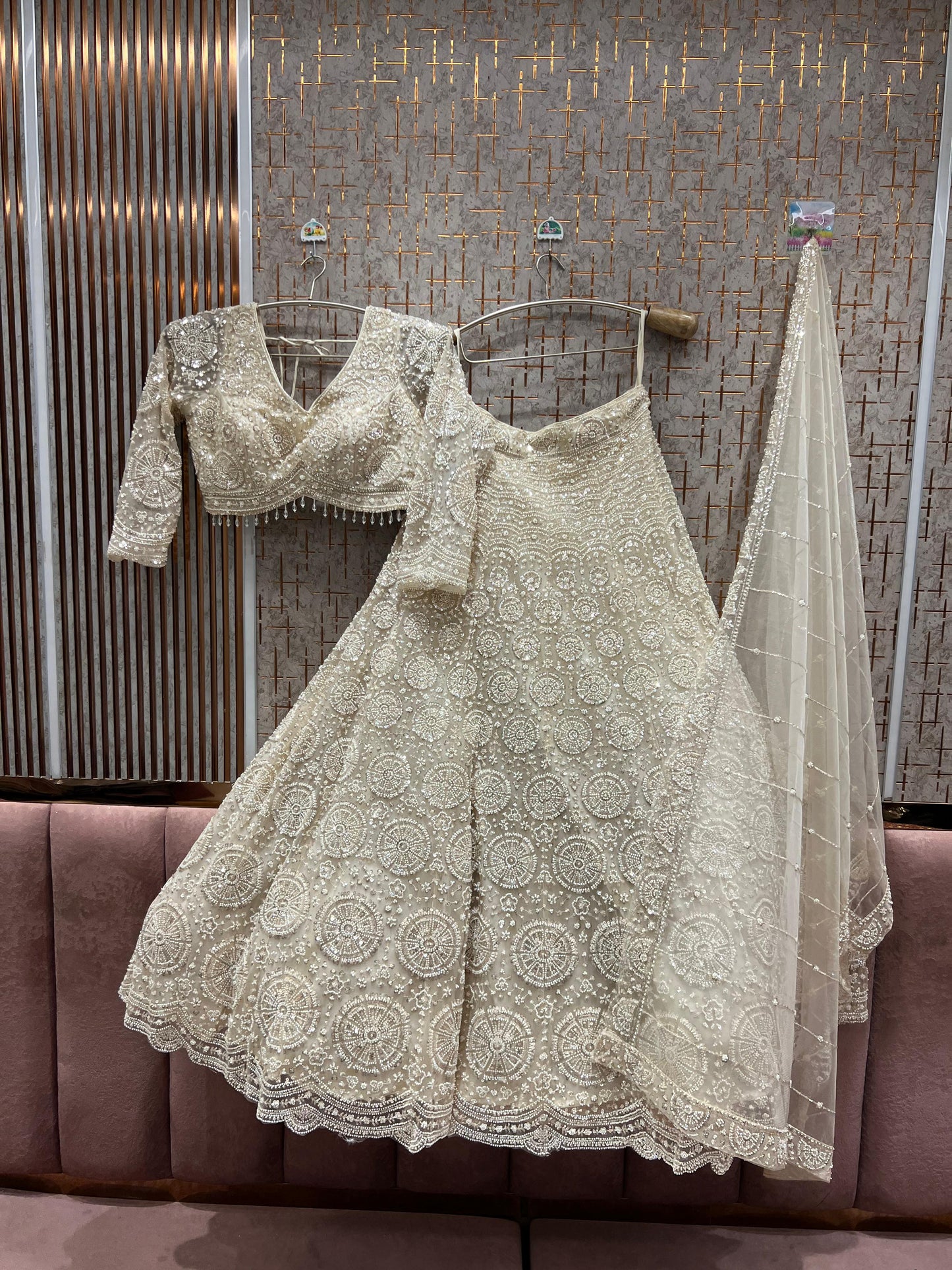 Tremendous White golden monotone Crop top Lehenga