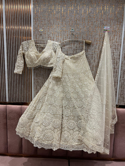 Tremendous White golden monotone Crop top Lehenga