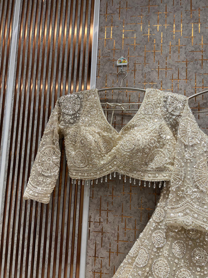 Tremendous White golden monotone Crop top Lehenga