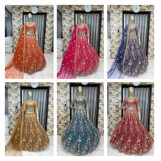 Khoobsurat Purple Hot pink Orange Sky blue Golden Red Crop top Lehenga