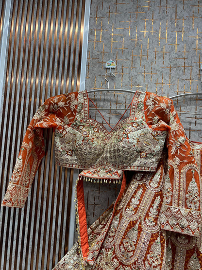 Engaging Turquoise green peacock Crop top Lehenga