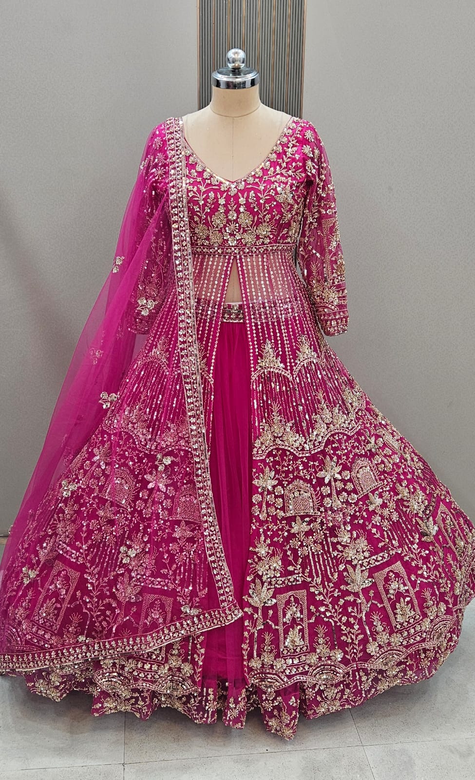 Khoobsurat Hot pink Peplum long Dress Farshi Gaharara Dress Special