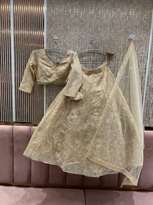 Charming Golden Crop top Lehenga